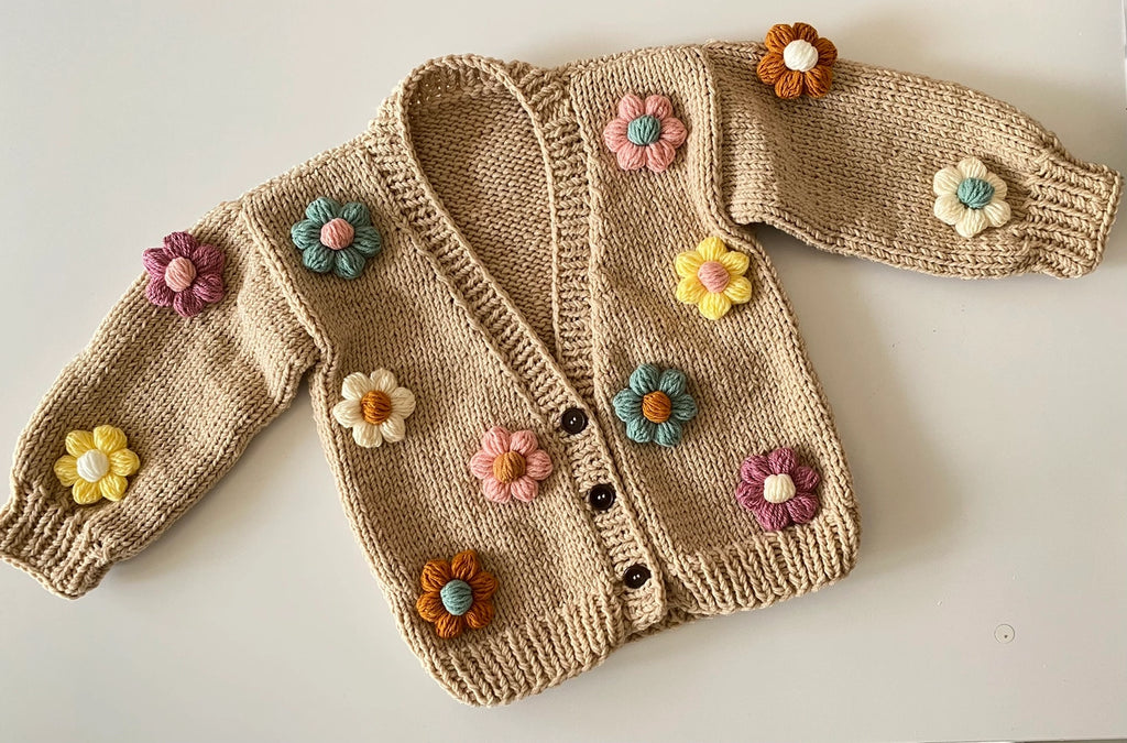 Handmade Baby Daisy Cardigan Flowers - Beige - Tutti Frutti Clothing