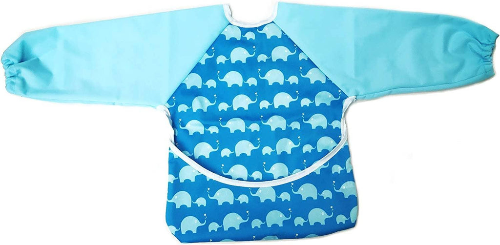 Long Sleeve Water Resistant Washable Bib - Blue Elephant - Tutti Frutti Clothing