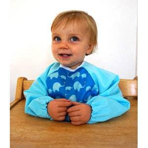 Long Sleeve Water Resistant Washable Bib - Blue Elephant - Tutti Frutti Clothing