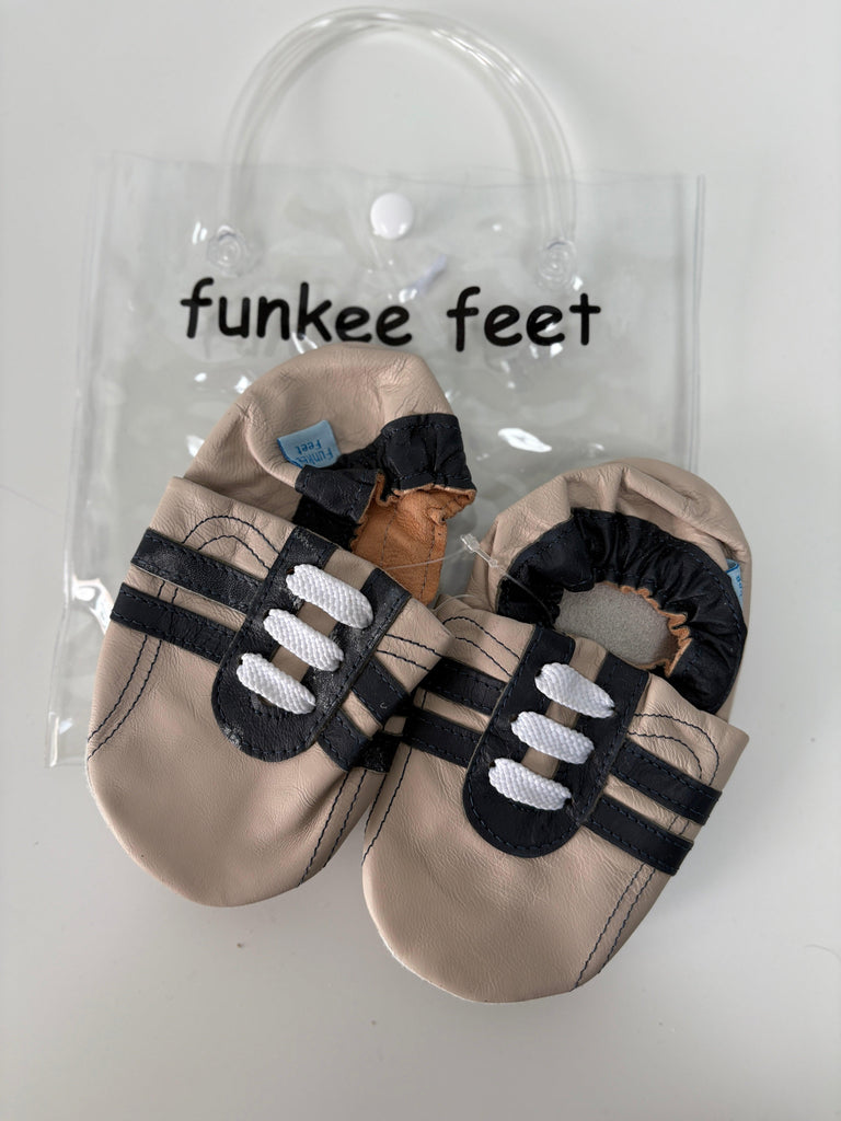 Leather Baby Shoes - Beige Mock Trainer XL 18-24m - Tutti Frutti Clothing