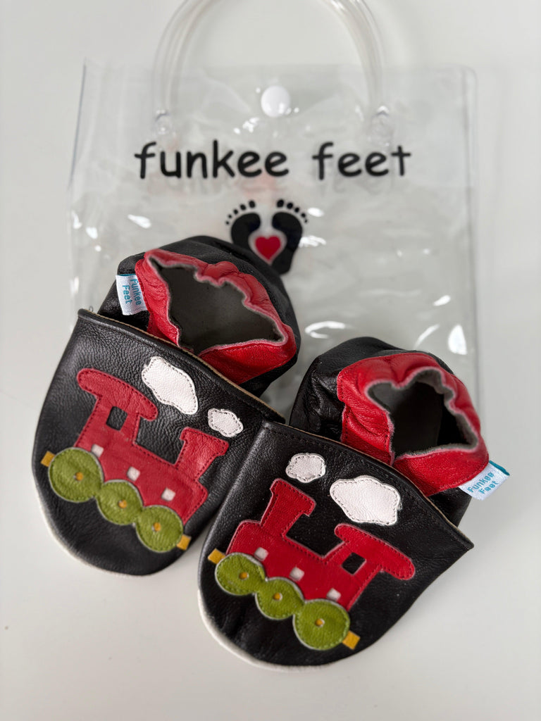 Leather Baby Shoes - Trains XL 18-24m - Tutti Frutti Clothing