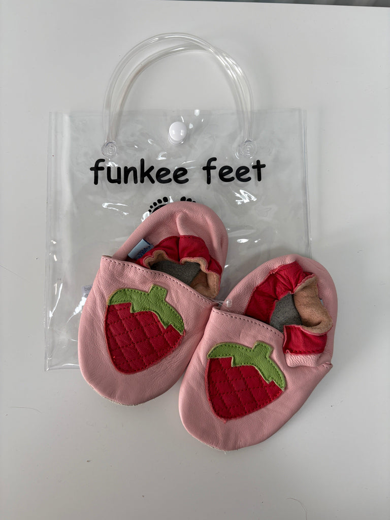 Leather Baby Shoes - Strawberry - Large 12-18m - Tutti Frutti Clothing