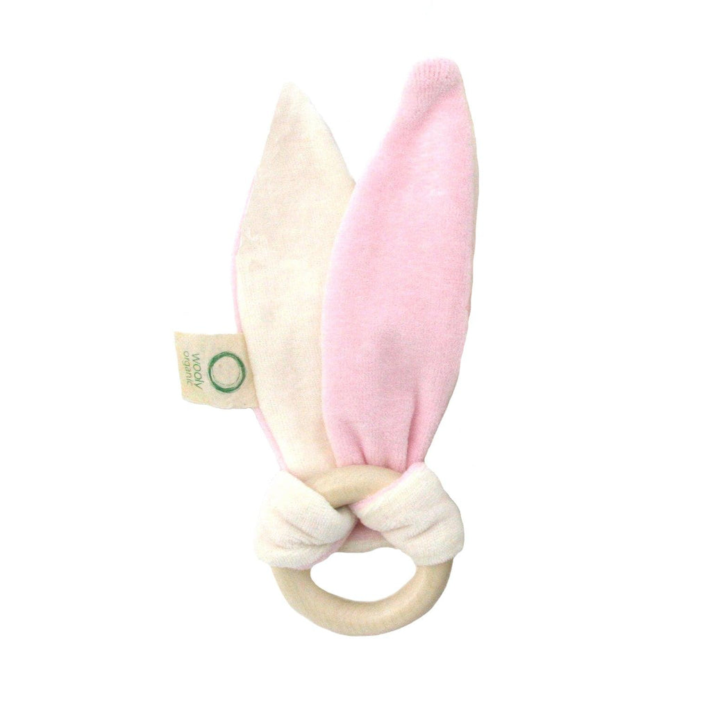 Organic Crinkle Bunny Ears with Teething Ring - Pink - Tutti Frutti Clothing