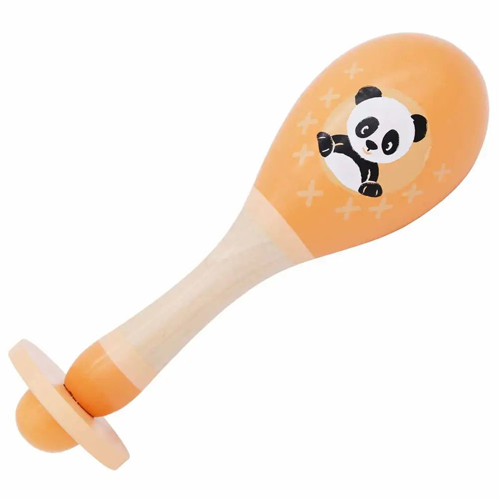 Orange maraca with a panda design on a white background