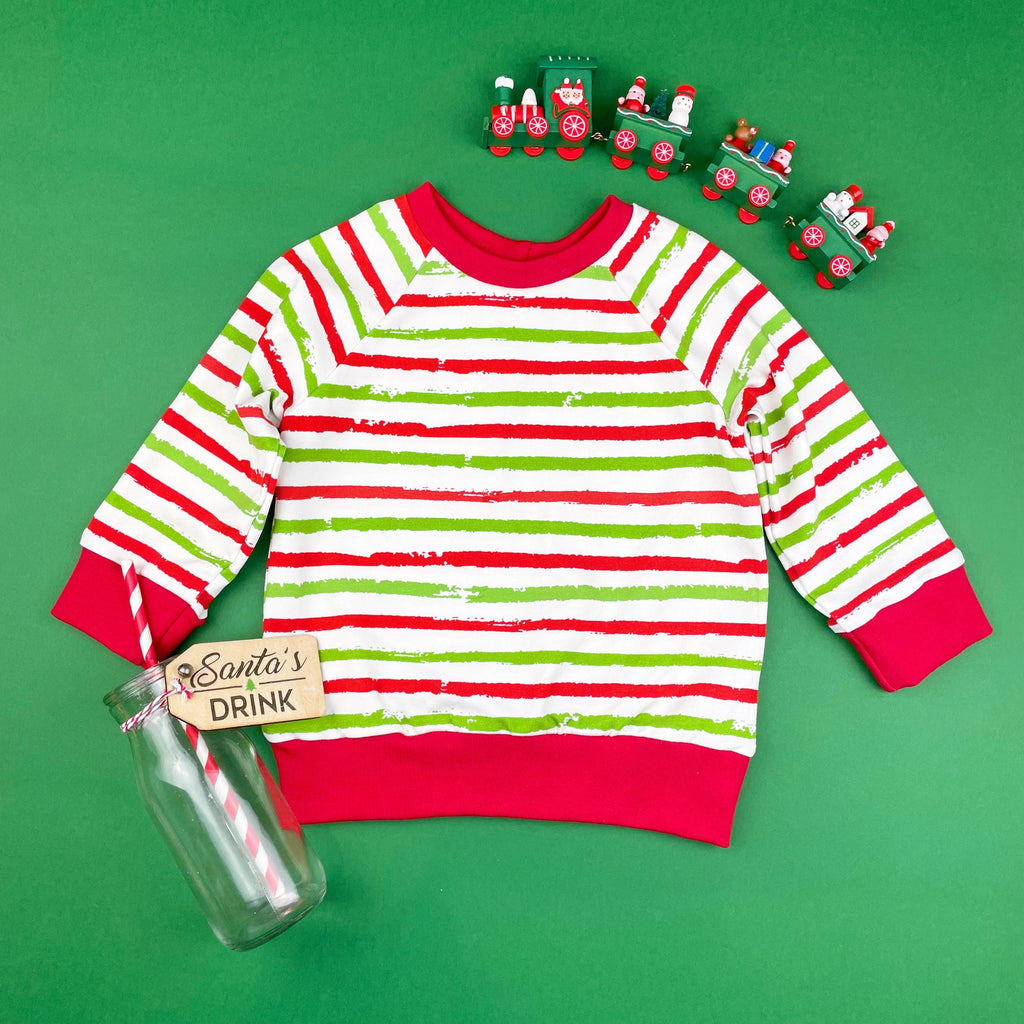 Red and Green Stripe Long Sleeve Top - Tutti Frutti Clothing