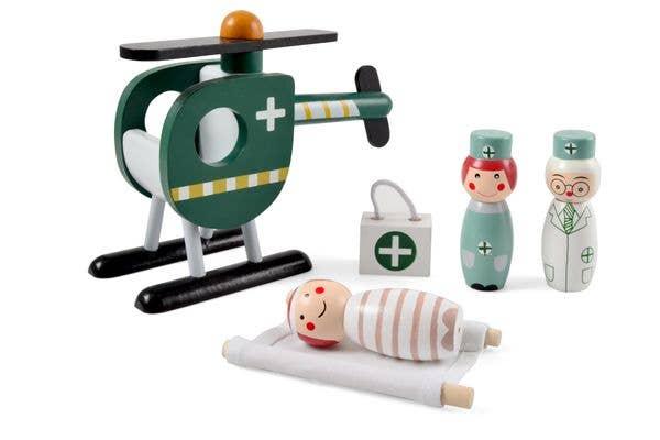 Wooden Rescue Helicopter With Doctors - Tutti Frutti Clothing