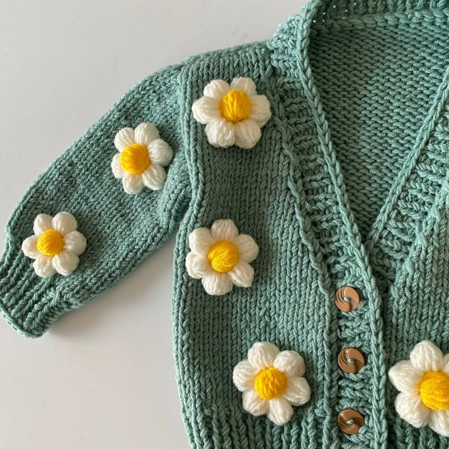 Handmade Baby Daisy Cardigan Flowers - Green